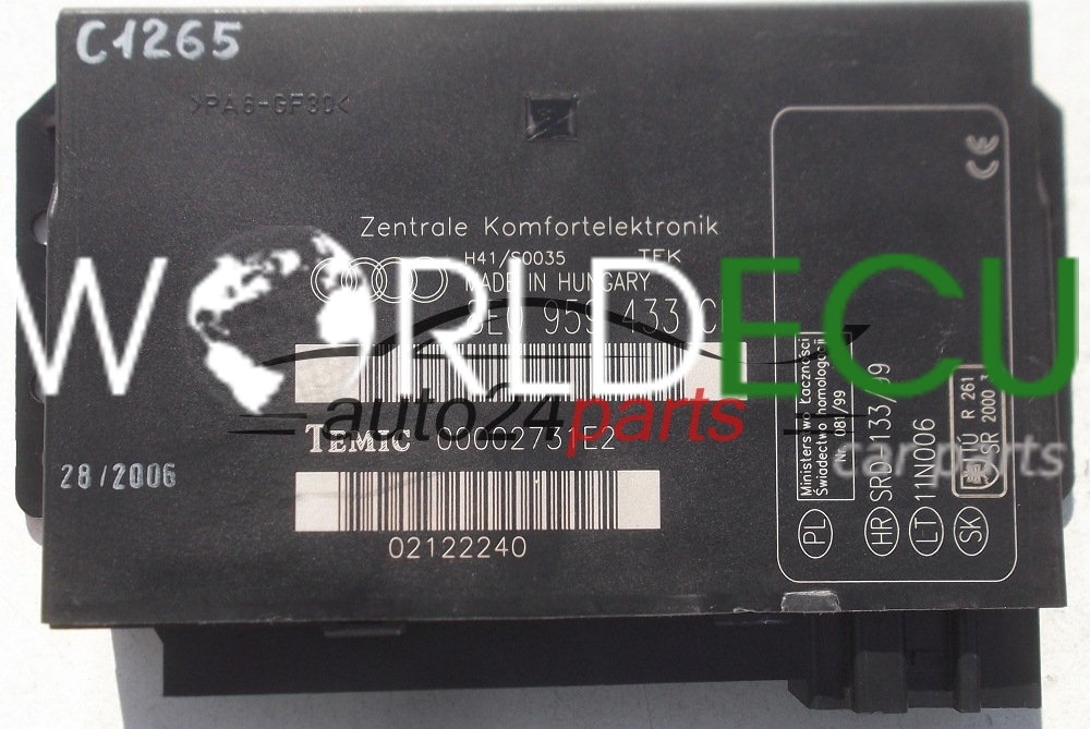 Audi A4 B7 (2004-2008) TEMIC Comfort Control Unit Module 8E0959433CH 8E0 959 433 CH