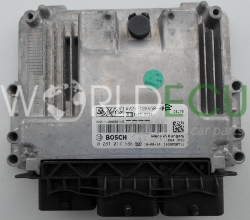 ECU Engine control unit FORD FIESTA 1.6 TDCI BOSCH 0 281 017 588, 0281017588, FoMoCo AV2112A650