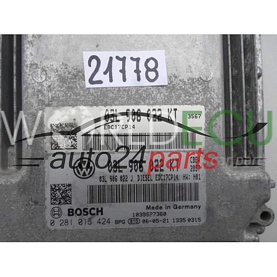 Centralina do motore VW VOLKSWAGEN JETTA 1.9 TDI BOSCH 0 281 015 424, 0281015424, 03L 906 022 KT, 03L906022KT, EDC17CP14