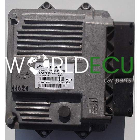 CENTRALINA MOTORE FIAT GRANDE PUNTO 1.3 JTD MAGNETI MARELLI MJD 6F3.P7, MJD6F3P7, FPT 51806498, 71600.019.07, 7160001907
