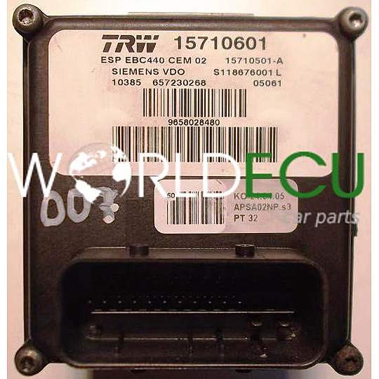 ABS CONTROLLER PUMP BRAKE ECU PART CONTROL UNIT MODULE PEUGEOT 407 TRW 15710601 ESP EBC440 CEM 02, 15710501A, 15710501-A, SIEMENS VDO S118676001L, S118676001 L, 9658028480