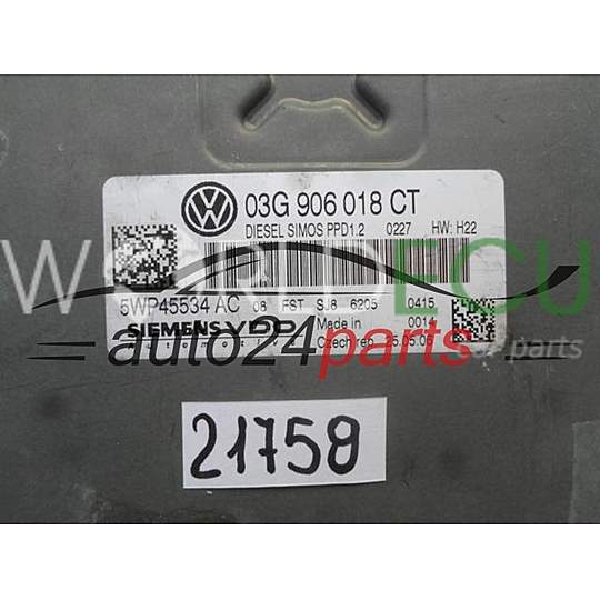 Centralina motore VW VOLKSWAGEN GOLF 2.0 TDI 03G 906 018 CT, 03G906018CT, 5WP45534AC, PPD1.2