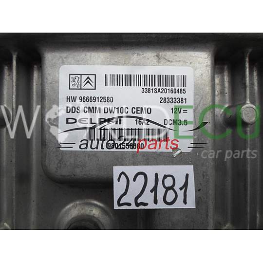 Centralina motore CITROEN PEUGEOT 2.0 HDI DELPHI 28333381, HW 9666912580, HW9666912580, DCM3.5