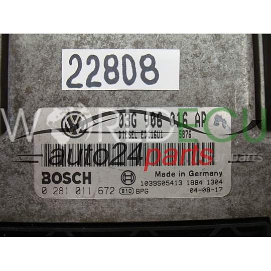 Centralina motore AUDI VOLKSWAGEN 2.0 TDI BOSCH 0 281 011 672, 0281011672, 03G 906 016 AP, 03G906016AP
