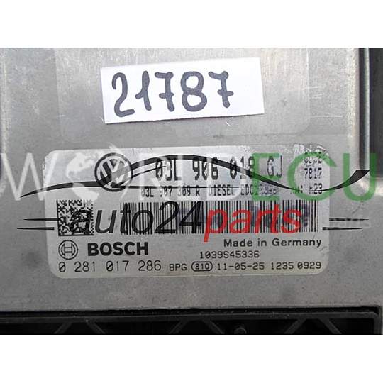 Centralina do motore VW VOLKSWAGEN JETTA BOSCH 0 281 017 286, 0281017286, 03L 906 018 GJ, 03L906018GJ, EDC17CP46
