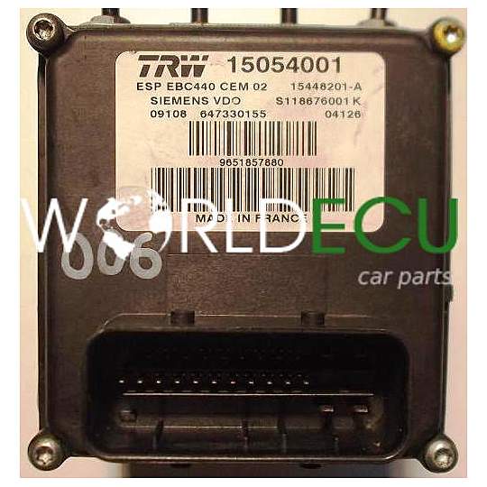 ABS PEUGEOT 407 TRW 15054001, ESP EBC440 CEM 02, 15448201A, 15448201-A, SIEMENS VDO S118676001K, S118676001 K, 9651857880 CONTROLLER PUMP BRAKE ECU PART CONTROL UNIT MODULE