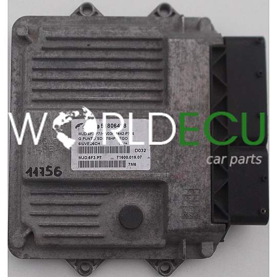 CENTRALINA MOTORE FIAT GRANDE PUNTO 1.3 JTD MAGNETI MARELLI MJD 6F3.P7, MJD6F3P7, FPT 51806498, 71600.019.07, 7160001907