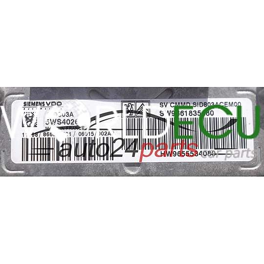 ECU ENGINE CONTROLLER CITROEN PEUGEOT 2.0 HDI SIEMENS VDO 5WS40264E-T, 5WS40264ET, SW9661835480, HW9655534080, SID803A